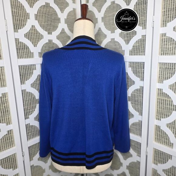 Cyrus Petite Blue & Black 3/4 Sleeve Open Cardigan Size PL - Picture 5 of 9